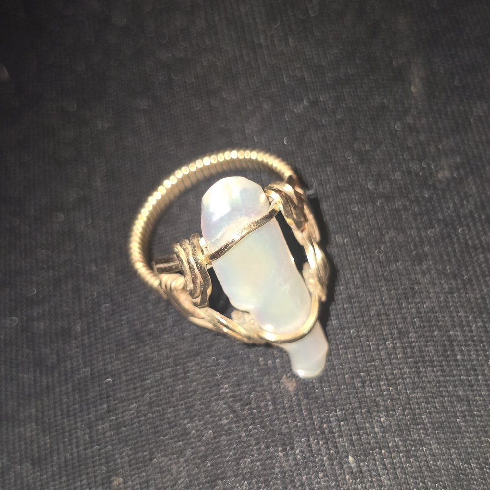 Gold Wire Wrapped Ring with Iridescent Stone